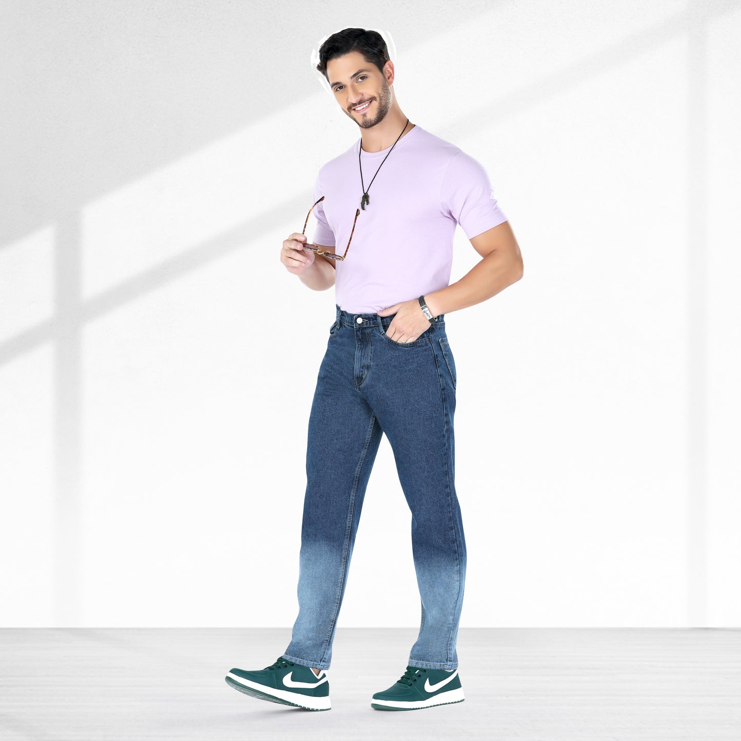 MQ Denim Men's Dark Blue Ombre Style Regular Fit Mid Rise Non-Stretchable Pure Cotton Men's Jeans with Multiple Designs and Colour