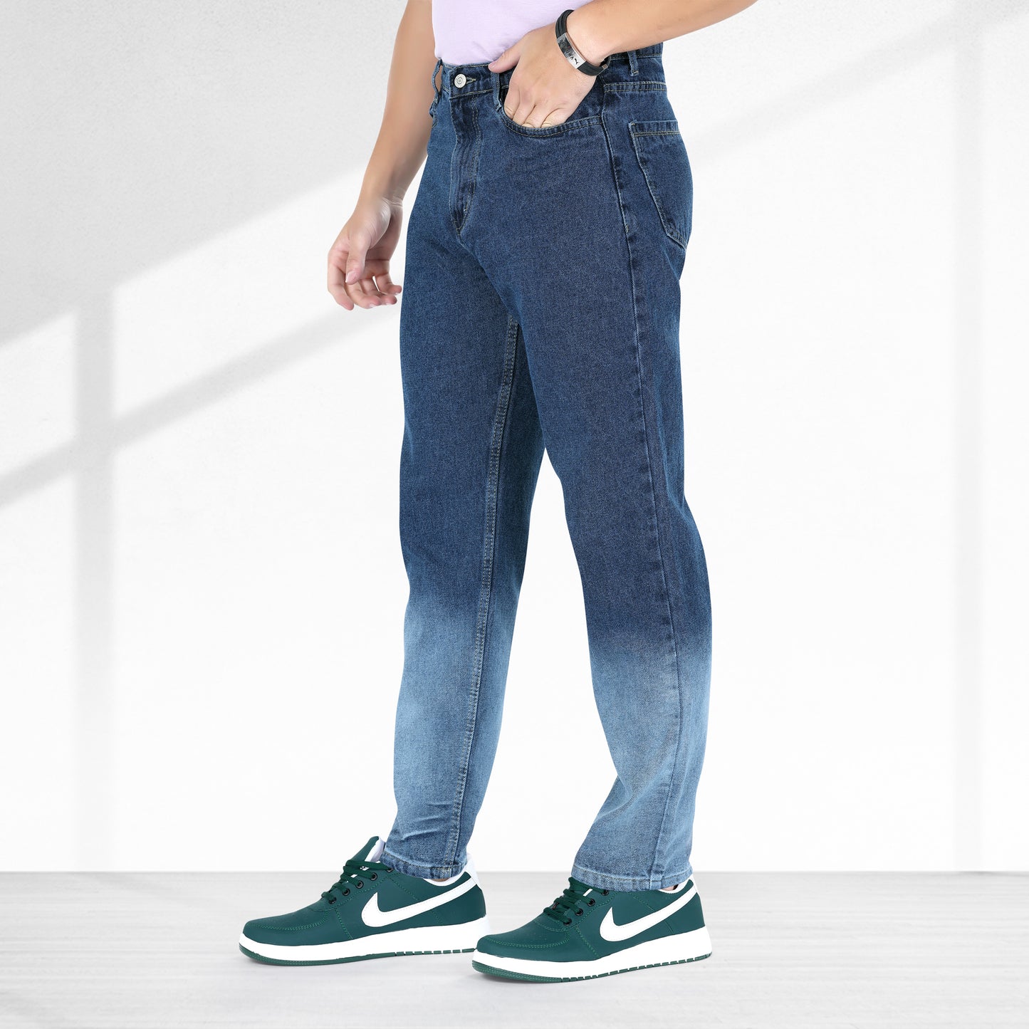 MQ Denim Men's Dark Blue Ombre Style Regular Fit Mid Rise Non-Stretchable Pure Cotton Men's Jeans with Multiple Designs and Colour