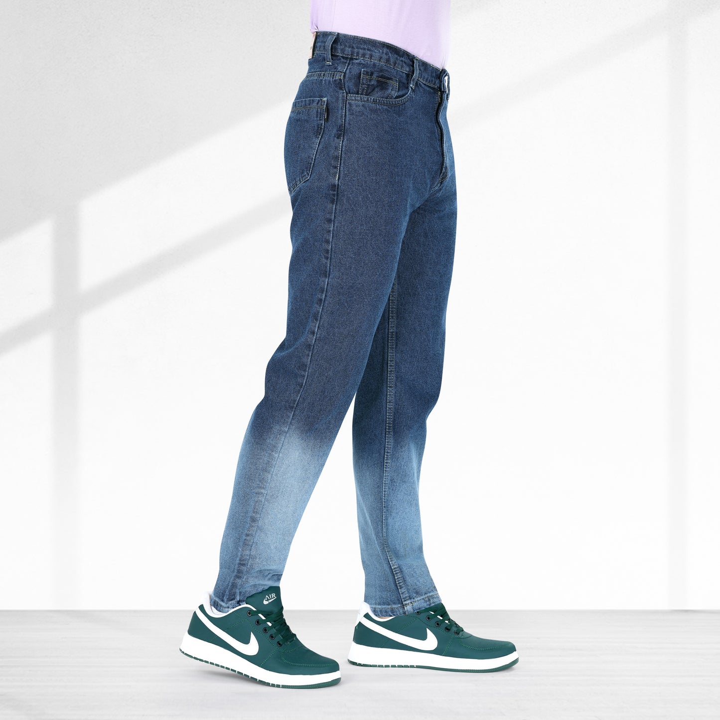 MQ Denim Men's Dark Blue Ombre Style Regular Fit Mid Rise Non-Stretchable Pure Cotton Men's Jeans with Multiple Designs and Colour