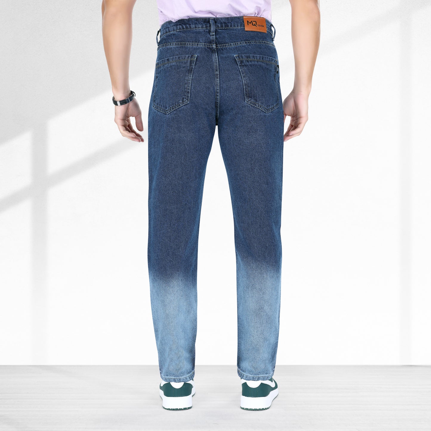 MQ Denim Men's Dark Blue Ombre Style Regular Fit Mid Rise Non-Stretchable Pure Cotton Men's Jeans with Multiple Designs and Colour