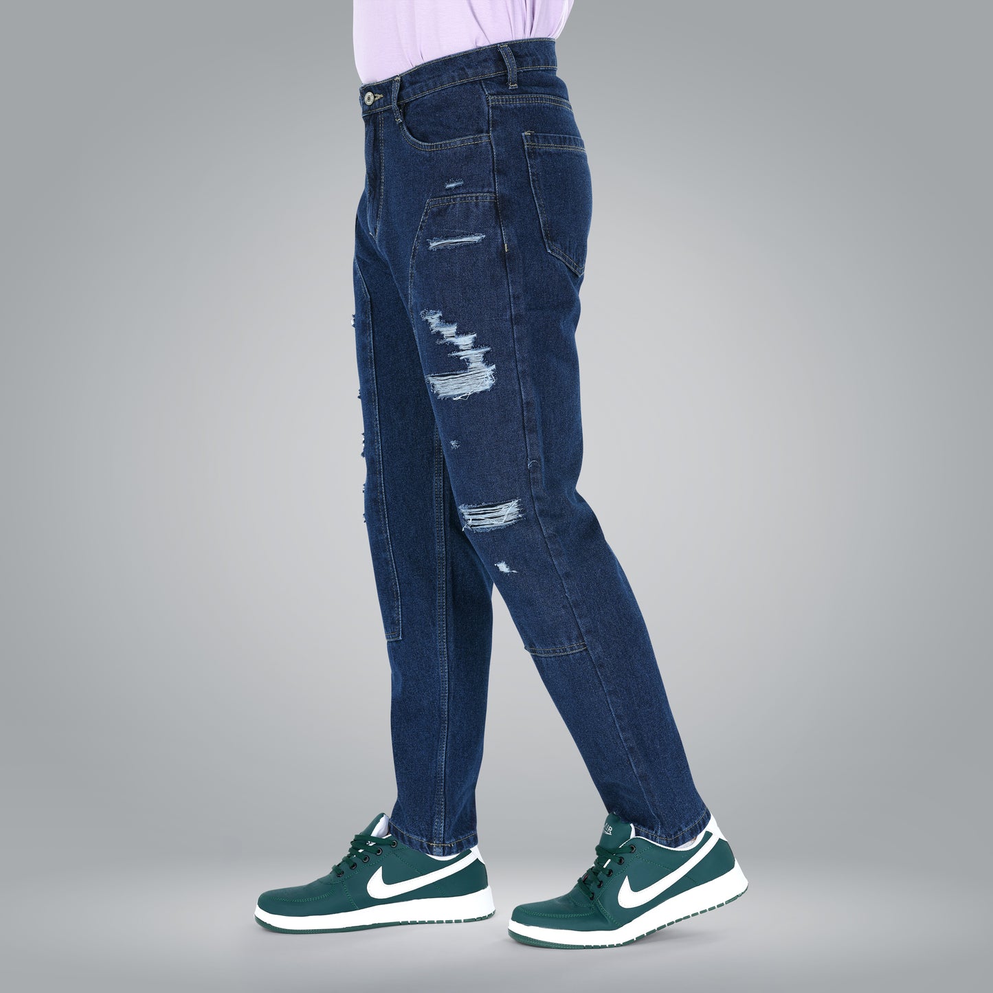 MQ Denim Straight Fit Non Stretchable Relaxed Mid Rise Stylish Dark Blue Distressed Men's Jeans - Available in Variety of Colour