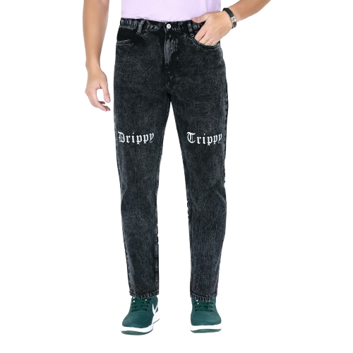 MQ Denim Men's Stylish Printed Mid Rise Charcoal Black Straight Fit Pure Cotton Non-Stretchable Jeans