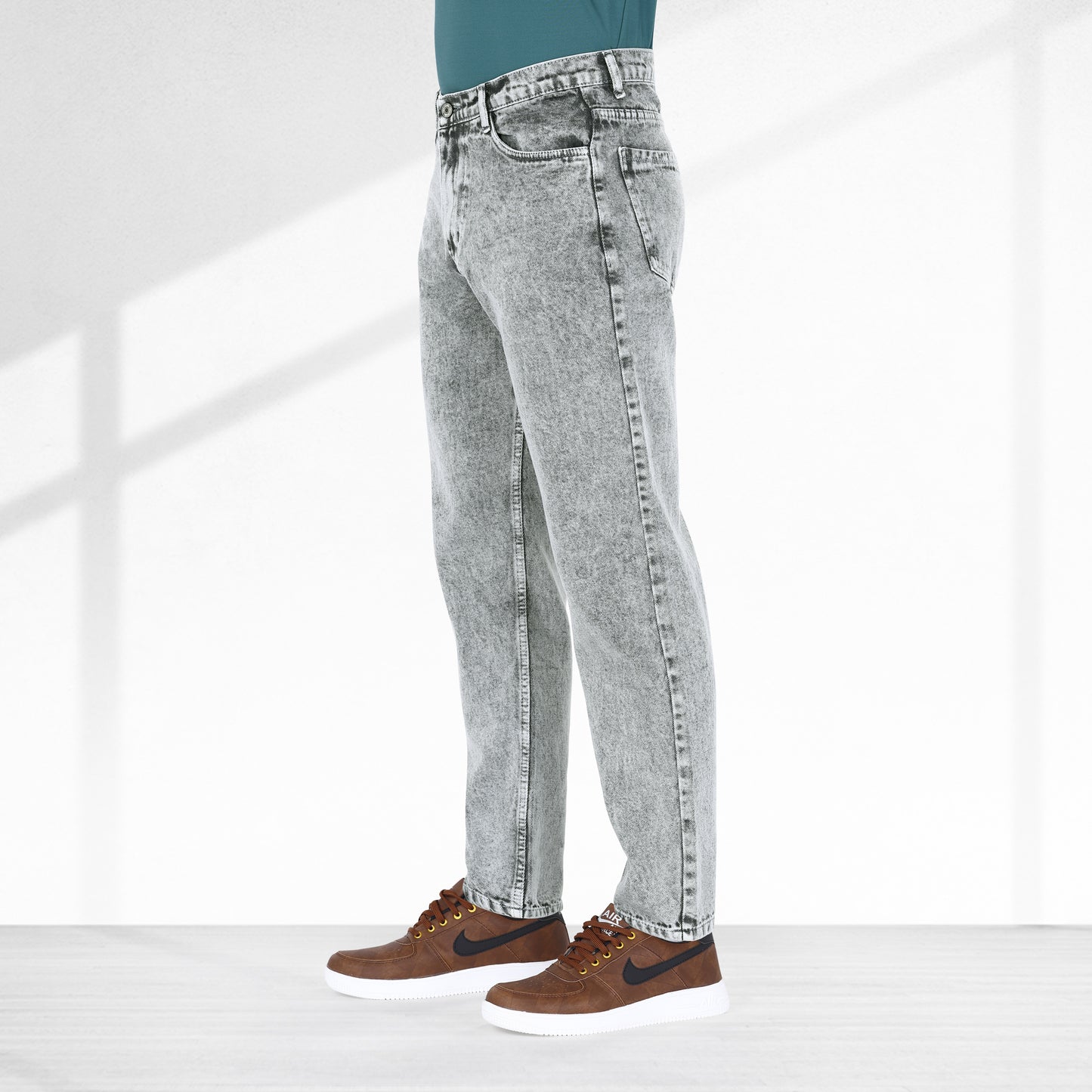 MQ Denim Grey Ballblast Straight Fit Stylish Non Stretch Mid Rise Pure Cotton Crafted with Premium Fabric Relaxed Jeans Available in Variety of Colour