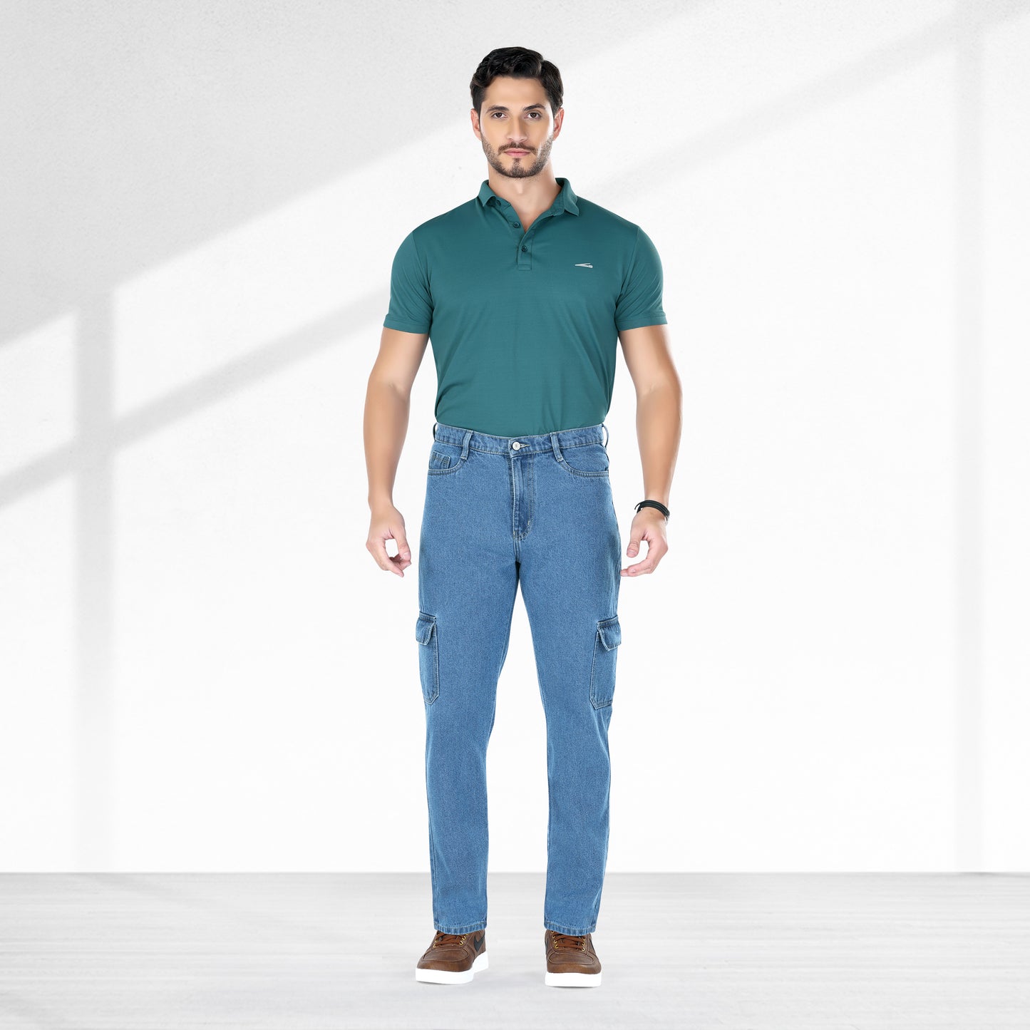 MQ Denim Men's Tapered Fit 6-Pocket Cargo Mid Rise Stone Blue Jeans, Non-Stretchable and Pure Cotton Denim. Trendy and Comfortable Casual Wear.