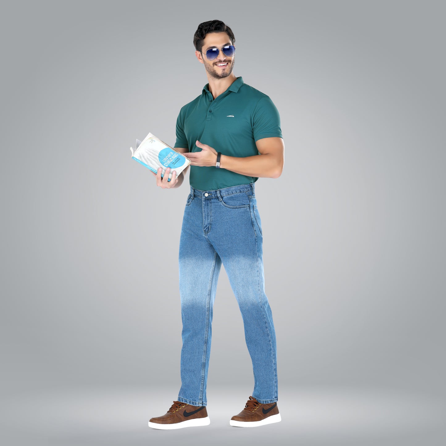 MQ Denim Men's Blue Color Ombre Style Regular Fit Mid Rise Non-Stretchable Pure Cotton Men's Jeans with Multiple Designs and Colour