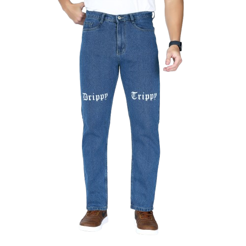 MQ Denim Men's Stylish Printed Mid Rise Blue Straight Fit Pure Cotton Non-Stretchable Jeans