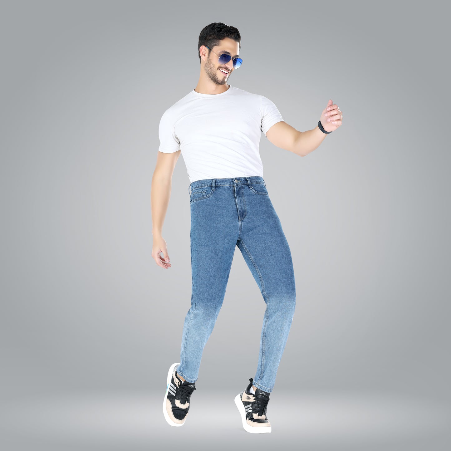 MQ Denim Men's Blue Ombre Style Regular Fit Mid Rise Non-Stretchable Pure Cotton Men's Jeans with Multiple Designs and Colour