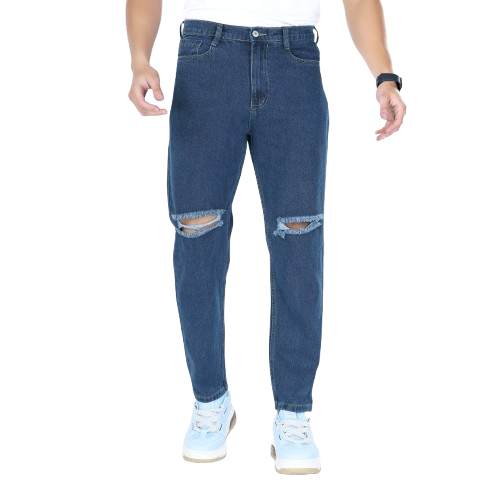 MQ Denim Non-Stretchable Dark Blue Straight Fit Knee Ripped Distressed Stylish Mid Rise Pure Cotton Fabric Men's Jeans Offered in Various Shades