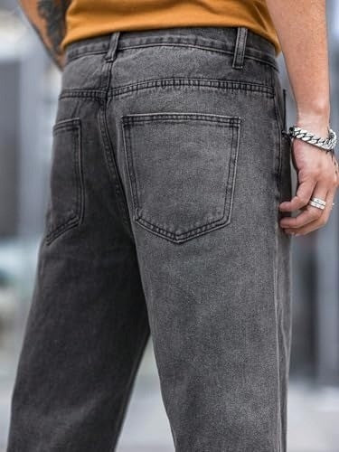 M Q Denim Jeans Men's Regular Fit 100% Charcoal Black Cotton Jeans | Soft, Durable Denim | Mid Rise Casual Stylish Comfort Wear for Daily Use