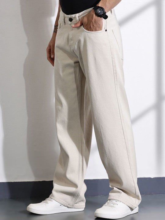 M Q Denim Jeans Men's Regular Fit 100% Beige Cotton Jeans | Soft, Durable Denim | Mid Rise Casual Stylish Comfort Wear for Daily Use