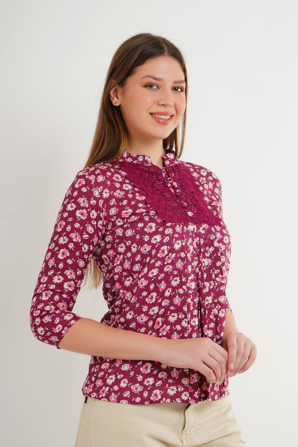MeQueen Flowers Printed Maroon Color Dress