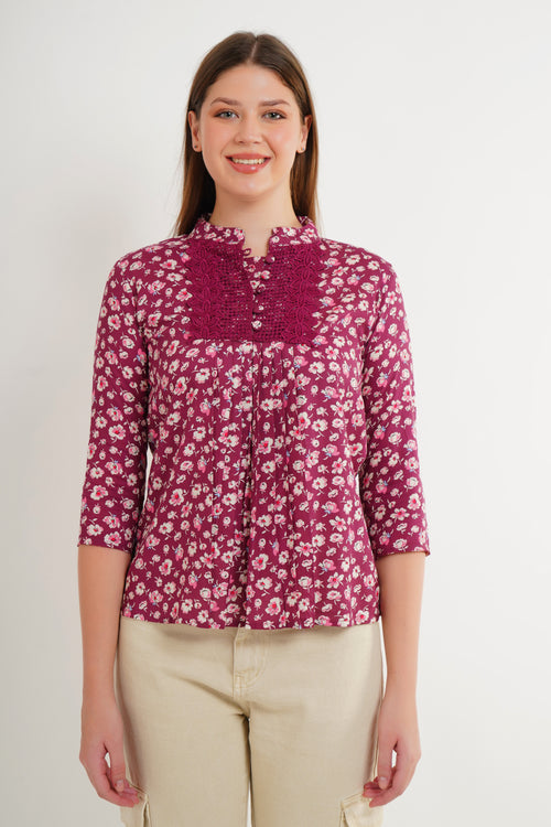 MeQueen Flowers Printed Maroon Color Dress