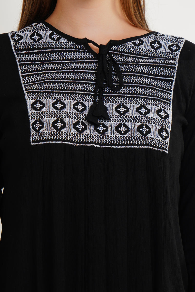 MeQueen Women’s Black Color Top with White Lace Work