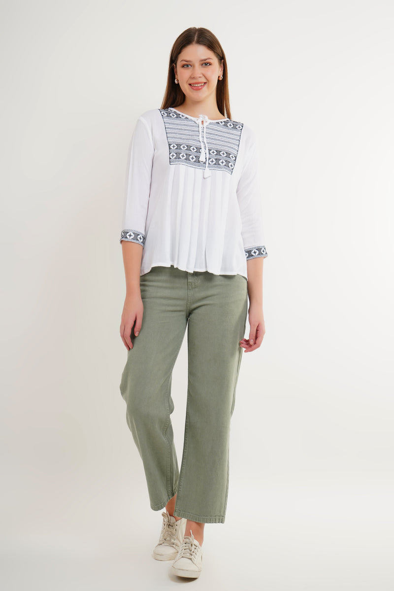 MeQueen Women’s White Color Top with Lace Work