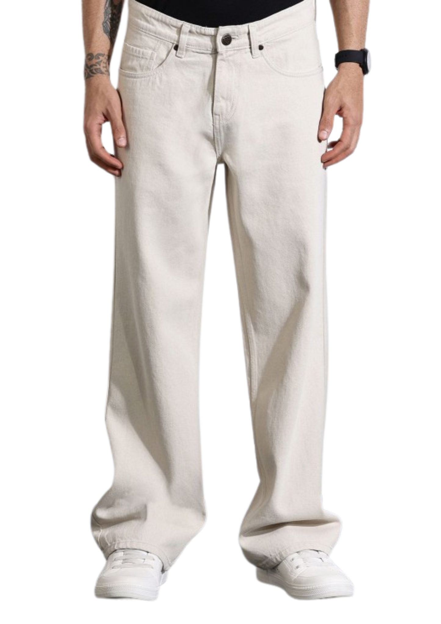 M Q Denim Jeans Men's Regular Fit 100% Beige Cotton Jeans | Soft, Durable Denim | Mid Rise Casual Stylish Comfort Wear for Daily Use