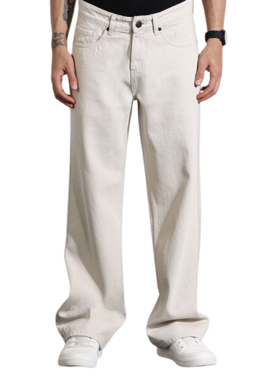 M Q Denim Jeans Men's Regular Fit 100% Beige Cotton Jeans | Soft, Durable Denim | Mid Rise Casual Stylish Comfort Wear for Daily Use