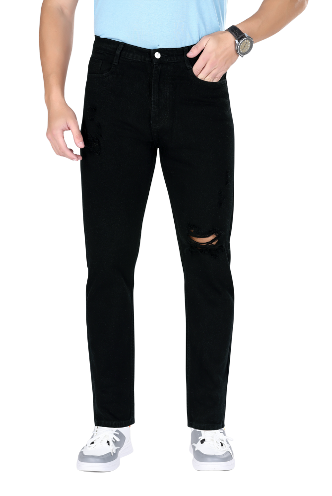 MQ Denim Mid-Rise Black Non Stretchable Pure Cotton Straight Fit Ripped Jeans