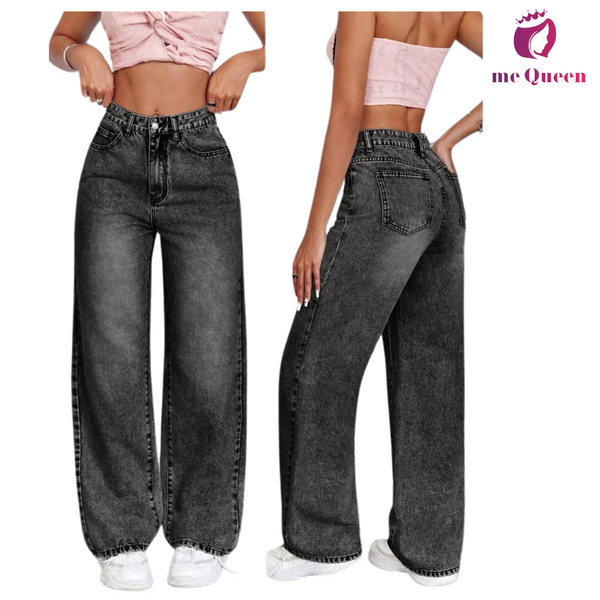me Queen wide leg flare loose fit baggy women's Charcoal Black jeans