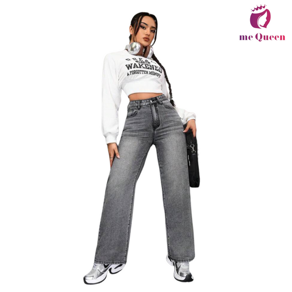 me Queen wide leg flare loose fit baggy women's Grey Color jeans