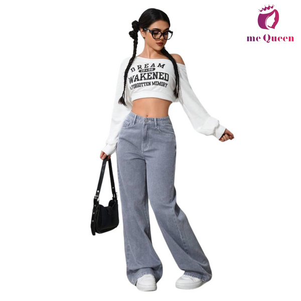 me Queen wide leg flare loose fit baggy women's Silver Color jeans