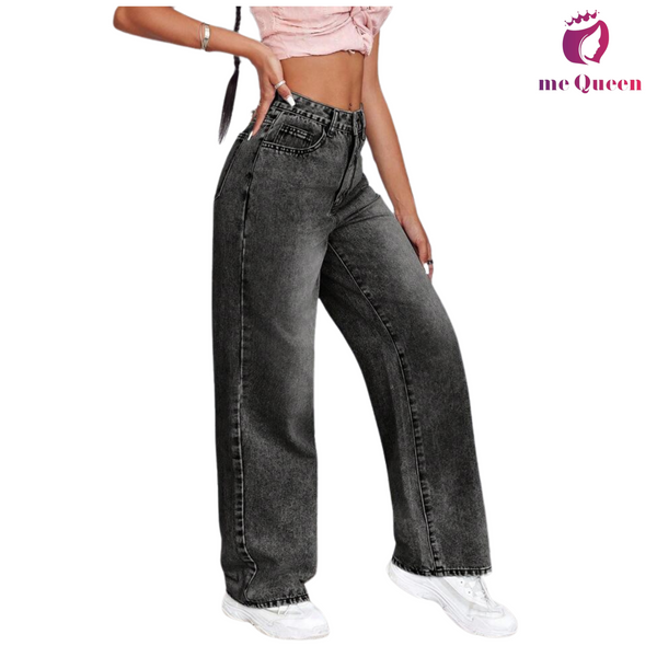 me Queen wide leg flare loose fit baggy women's Charcoal Black jeans
