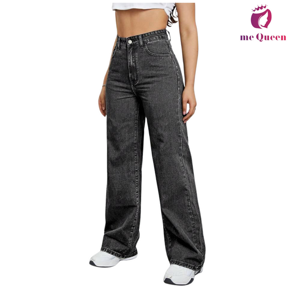 me Queen wide leg flare loose fit baggy women's Carbon Black Color jeans