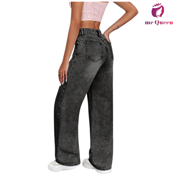 me Queen wide leg flare loose fit baggy women's Charcoal Black jeans