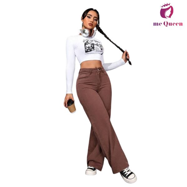 me Queen wide leg flare loose fit baggy women's Brown Color jeans