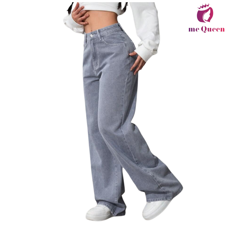 me Queen wide leg flare loose fit baggy women's Silver Color jeans