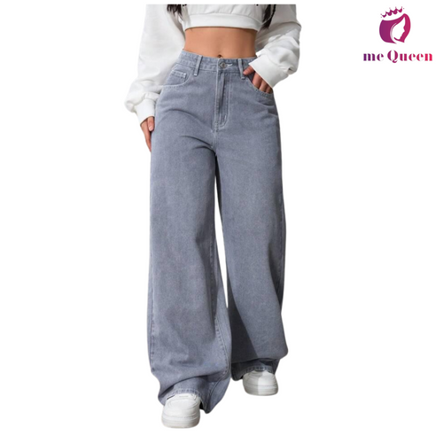me Queen wide leg flare loose fit baggy women's Silver Color jeans