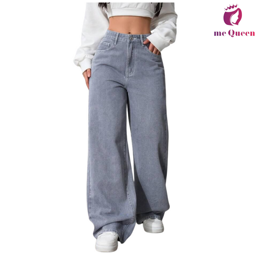 me Queen wide leg flare loose fit baggy women's Silver Color jeans