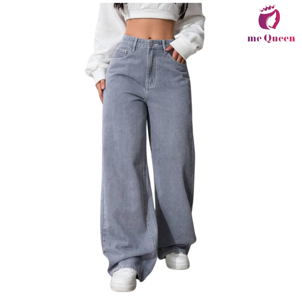 me Queen wide leg flare loose fit baggy women's Silver Color jeans