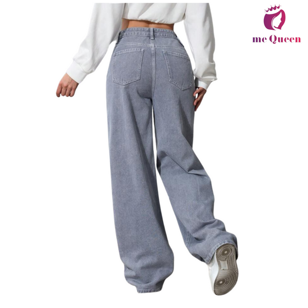 me Queen wide leg flare loose fit baggy women's Silver Color jeans