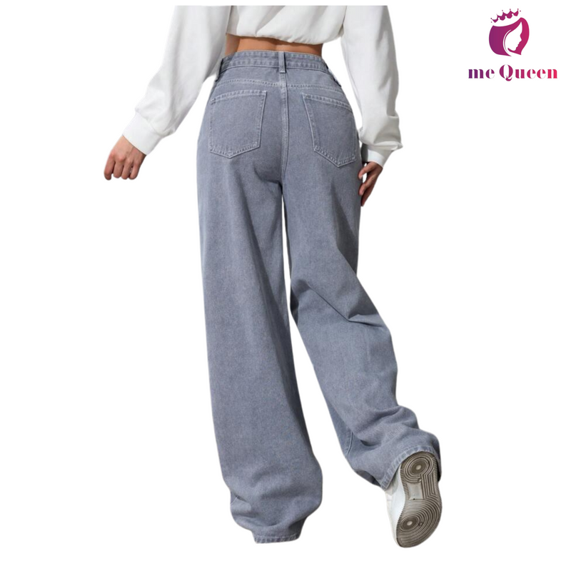 me Queen wide leg flare loose fit baggy women's Silver Color jeans