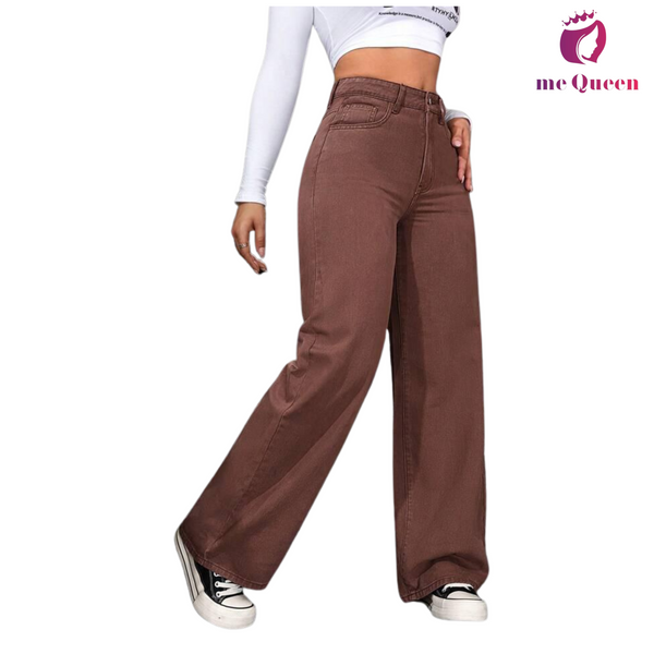 me Queen wide leg flare loose fit baggy women's Brown Color jeans