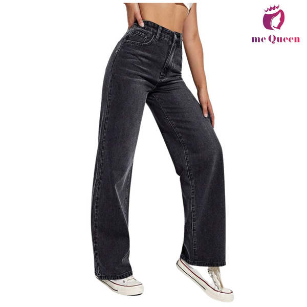 me Queen wide leg flare loose fit baggy women's Faded Black Color jeans