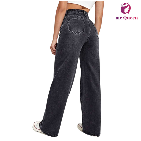 me Queen wide leg flare loose fit baggy women's Faded Black Color jeans
