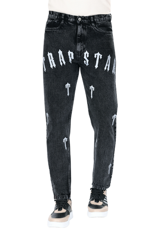 MQ Denim Pure Cotton Non-Stretchable Straight Fit Black Mid Rise Stylish Modern Printed Casual Men's Jeans