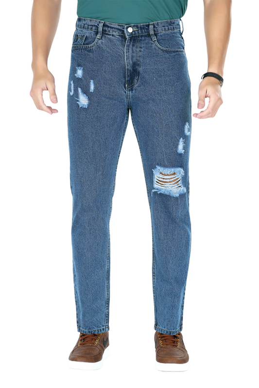 MQ Denim Mid-Rise Blue Non Stretchable Pure Cotton Straight Fit Ripped Jeans