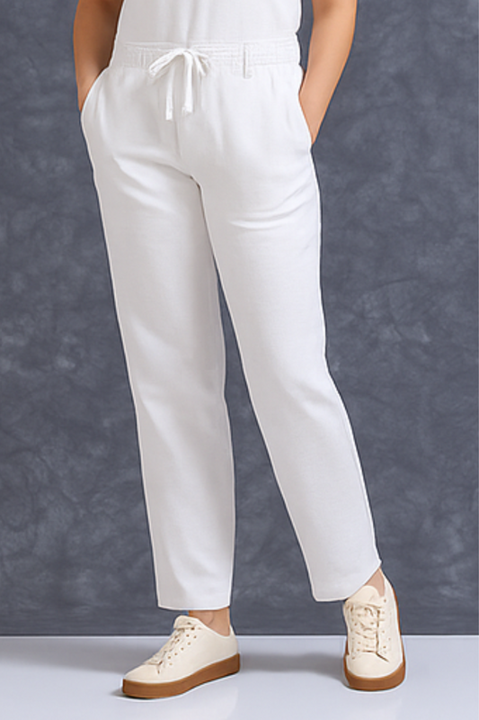 me Queen Women's Relaxed Fit Stylish White Linen Pants – Lightweight, Breathable, and Versatile Casual Wear