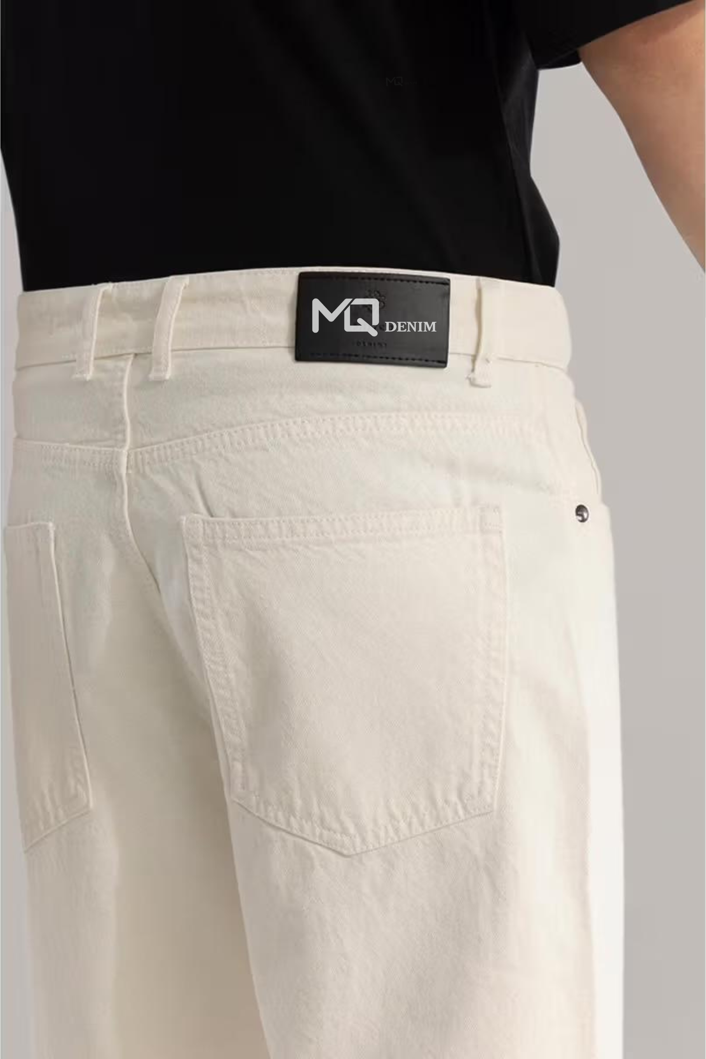 M Q Denim Men Cream Straight Fit Denim Jeans | Mid Rise | Soft Cotton Fabric | Everyday Style