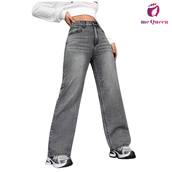 me Queen wide leg flare loose fit baggy women's Grey Color jeans