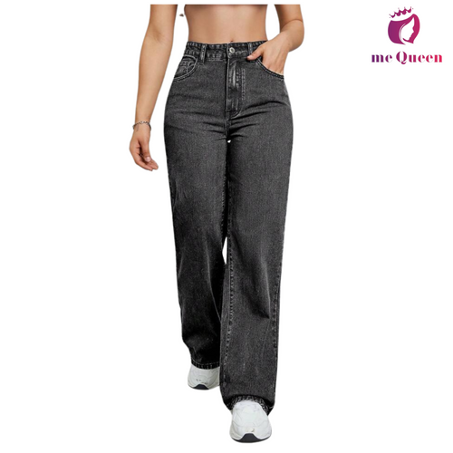 me Queen wide leg flare loose fit baggy women's Carbon Black Color jeans