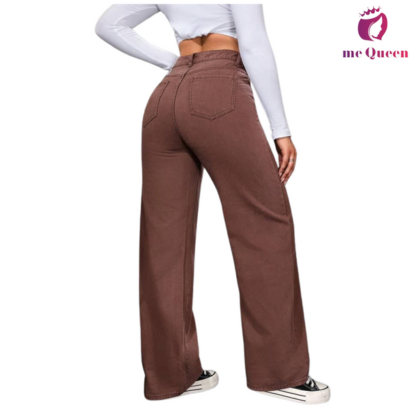 me Queen wide leg flare loose fit baggy women's Brown Color jeans