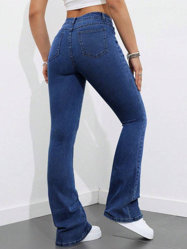 me Queen Women's Dark Blue Wide Leg bootcut jeans