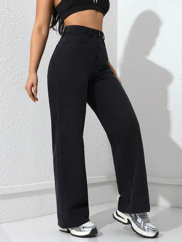 me Queen wide leg flare loose fit baggy women's Black jeans