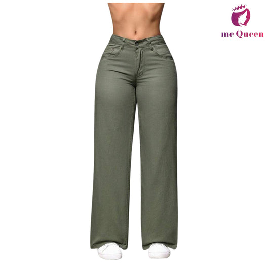 me Queen wide leg flare loose fit baggy women's Olive Green Color jeans