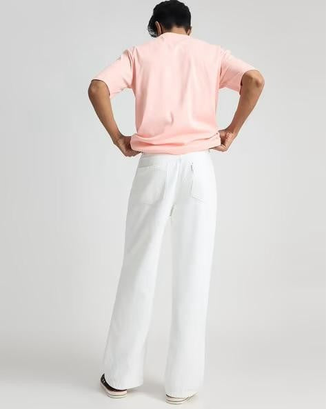 M Q Jeans Men Straight Fit Jeans | White Cotton Denim | Mid Rise | Comfortable Casual Wear