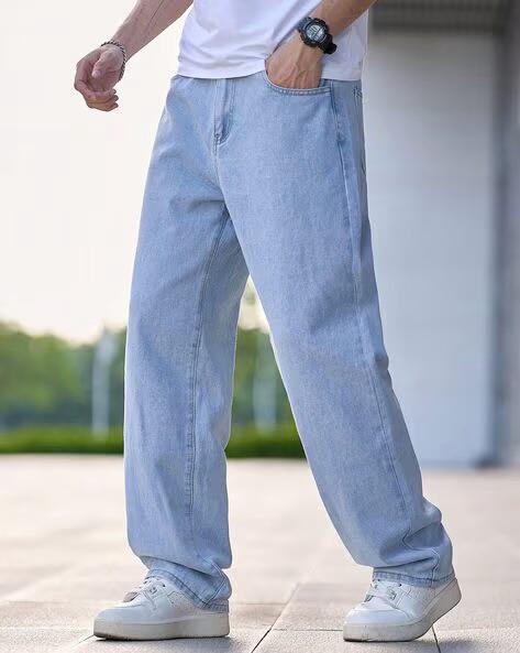 M Q Denim Men Regular Fit Ice Blue Cotton Jeans | Mid Rise | Everyday Comfort