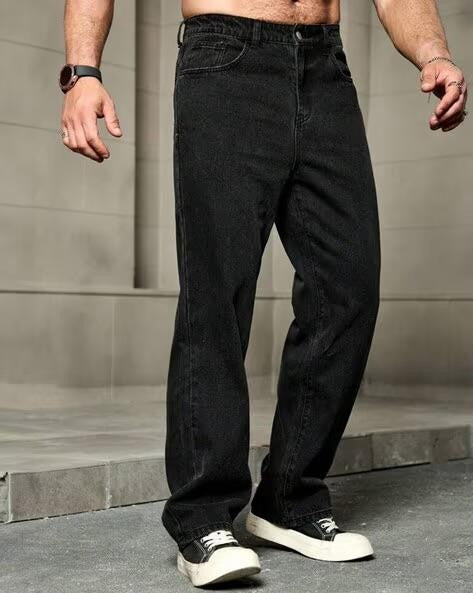 M Q Men’s Black Straight Fit Jeans | Soft Cotton Denim | Mid Rise | Stylish, Comfortable & Durable Daily Casual Wear